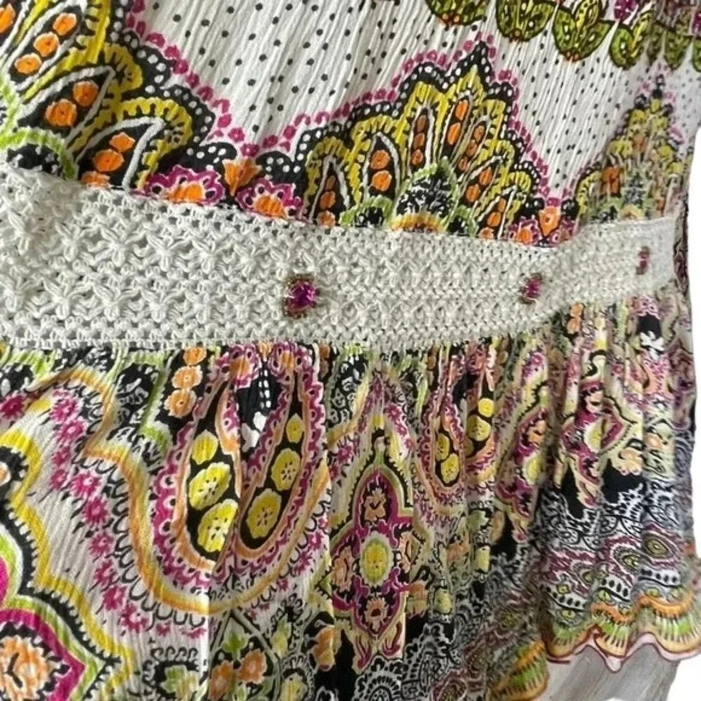 Forbidden Los Angeles Boho Maxi‎ Skirt M Patchwork Paisley Print Embellished